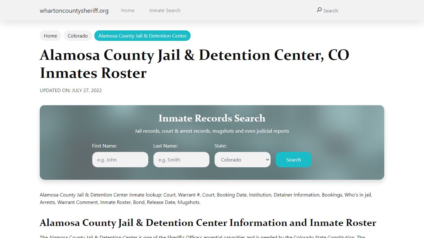 Alamosa County Jail & Detention Center, CO Jail Roster ...