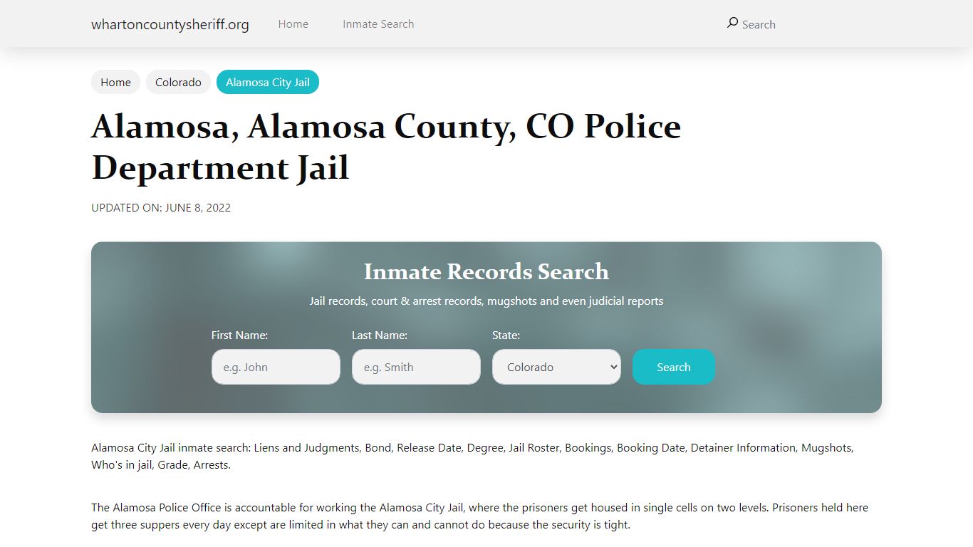 Alamosa, CO City Jail Inmates, Arrests